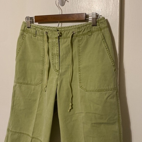 Vintage Y2K Drawstring Cropped Capri Painter Pants Green Chambray Women's M - Picture 5 of 12